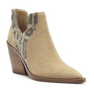 Vince Camuto Gannilla Tortilla Suede and Snake Print Leather Western Booties